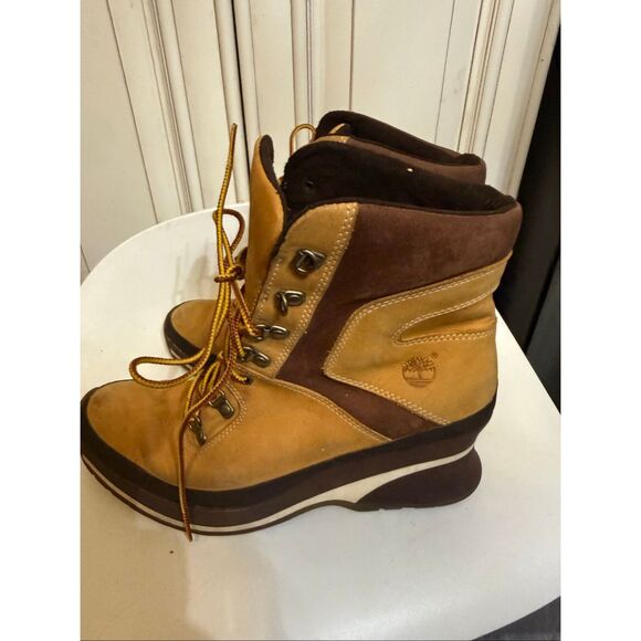 Timberland Women's Canary Leather Lace Up Wedge Ankle Boots Tan Brown Size 8 - Picture 3 of 13